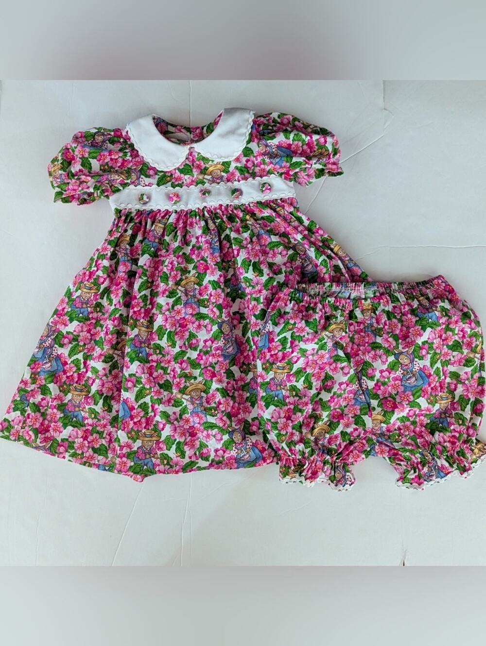 Vtg Plum Pudding Dress 2T Girls Pink Floral Bunny Rabbit